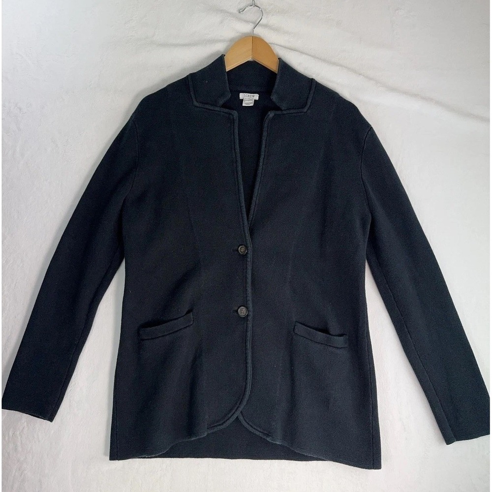 J Crew Sweater Womens Medium Gray Knit Collared Cardigan Blazer Pockets